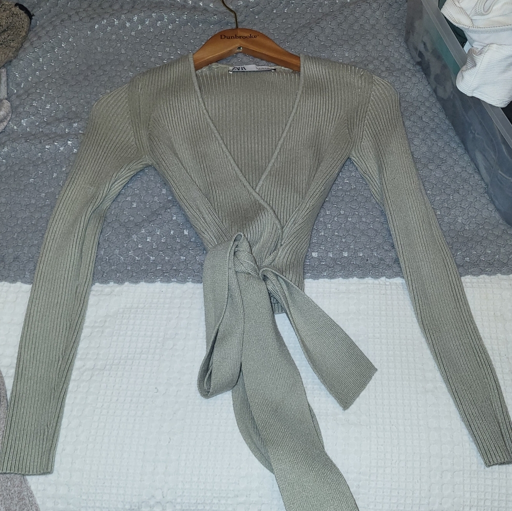 Zara Olive Green  Knit Wrap Top